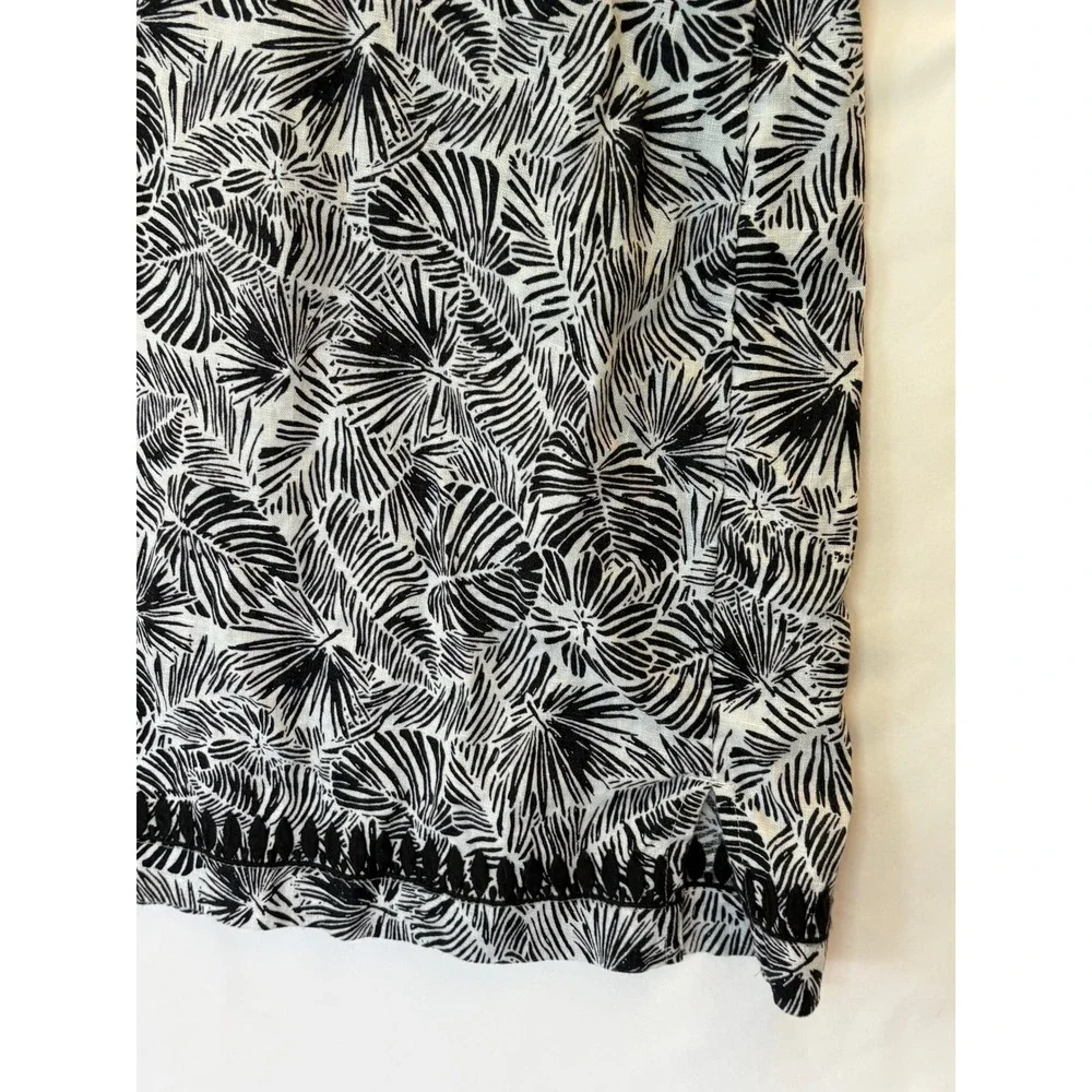 Vineyard Vines Linen Dress XS Embroidered Black White Palm Print Pom Pom Boho